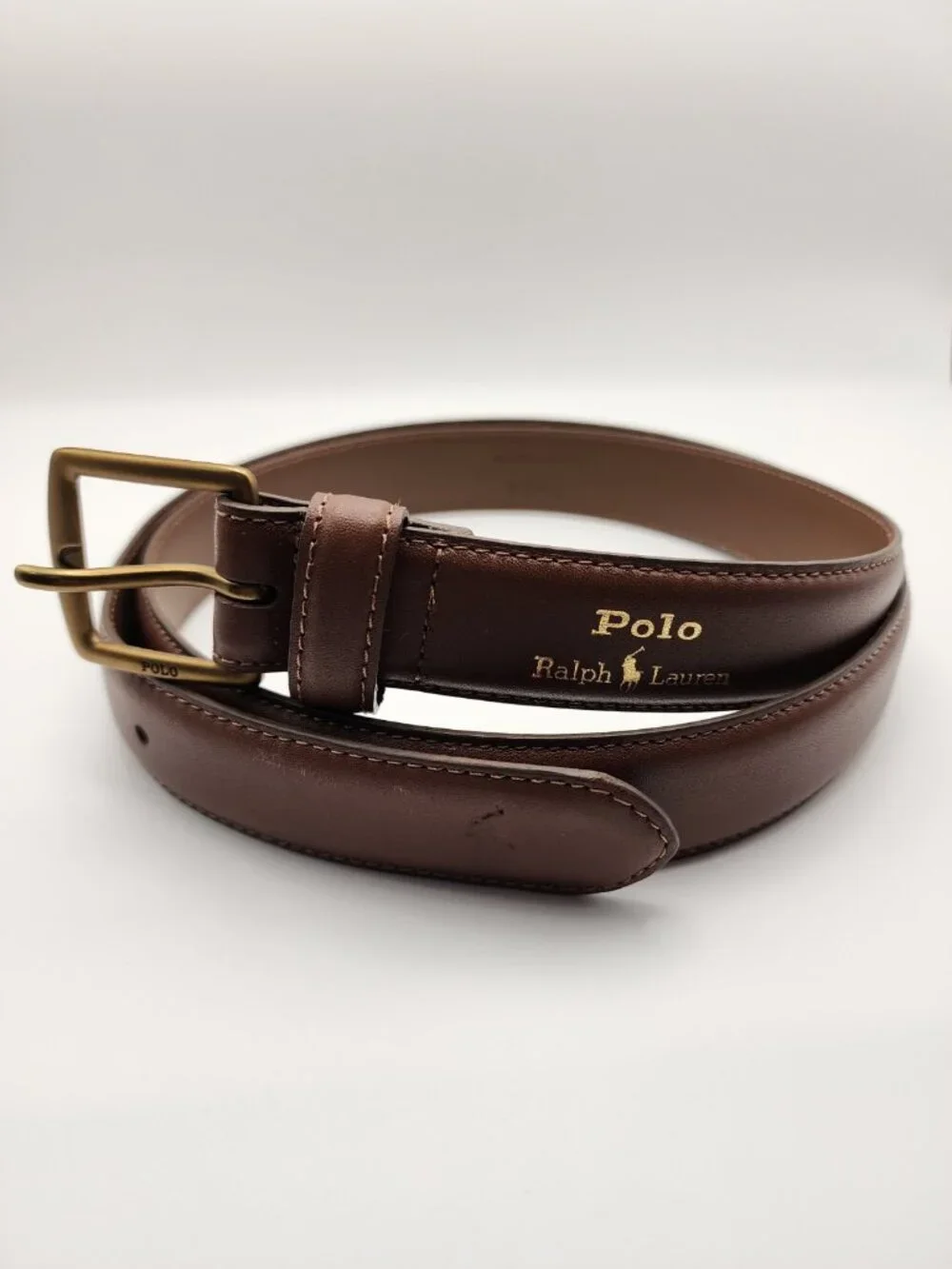 Polo Ralph Lauren Mens Brown Leather Belt Solid Brass Buckle Classic Size 40